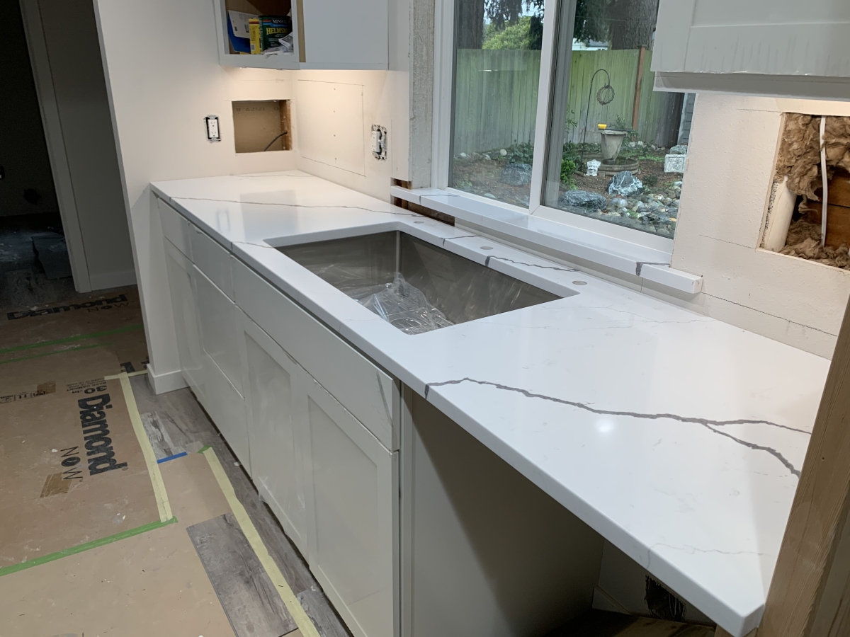 Kitchen counter in process of being constructed